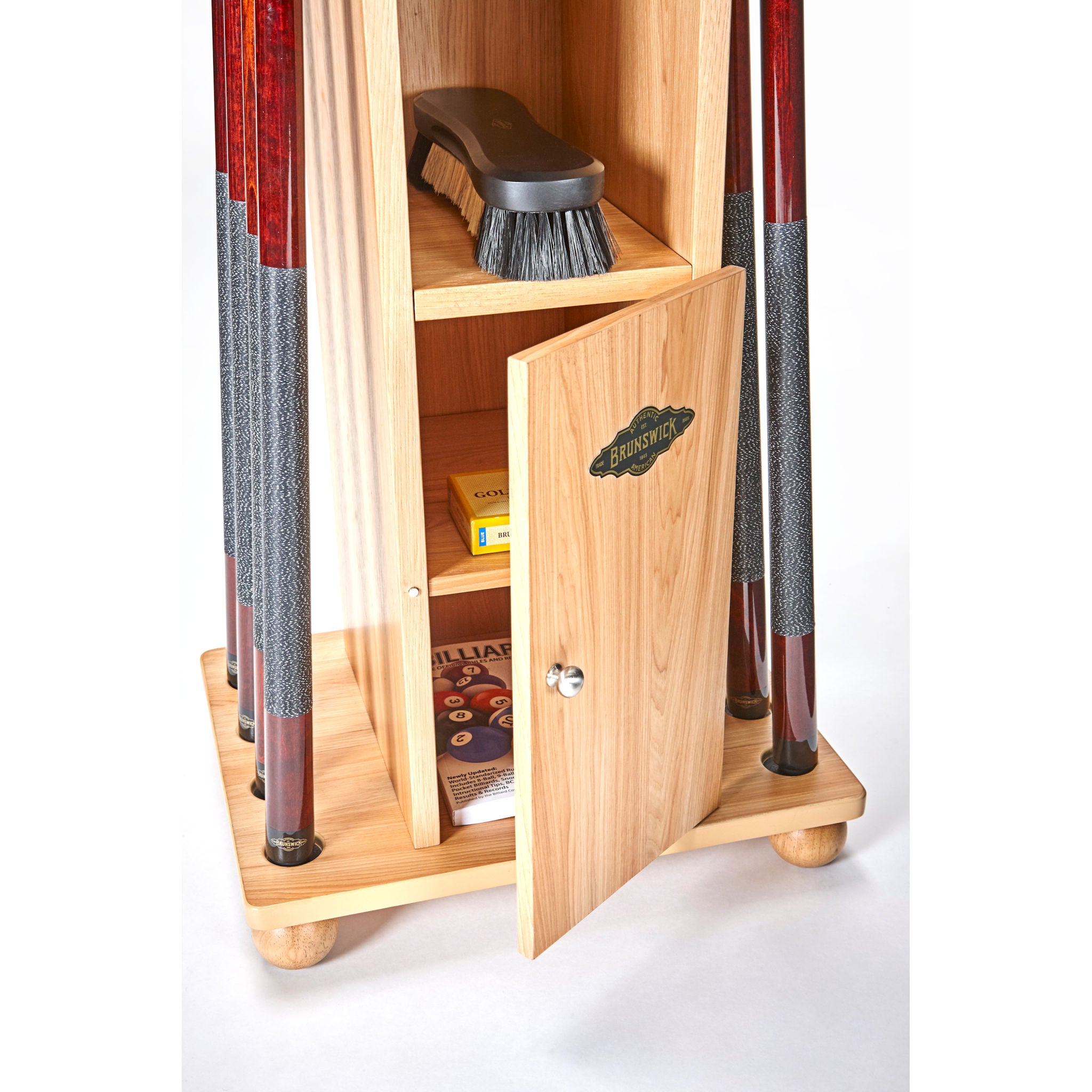 Heritage Floor Rack Hickory wooden pool cue rack on a white background