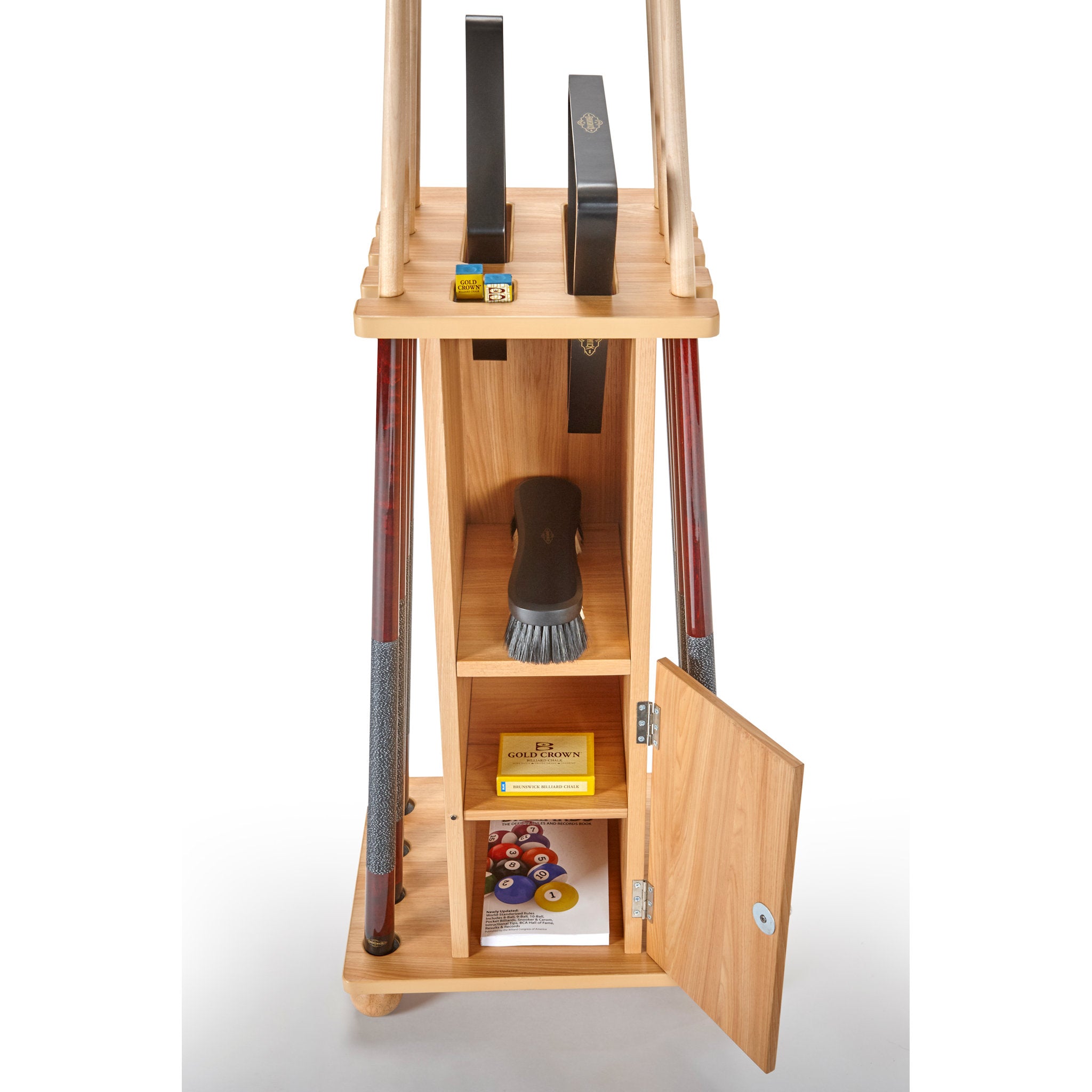 Heritage Floor Rack Hickory wooden pool cue rack on a white background