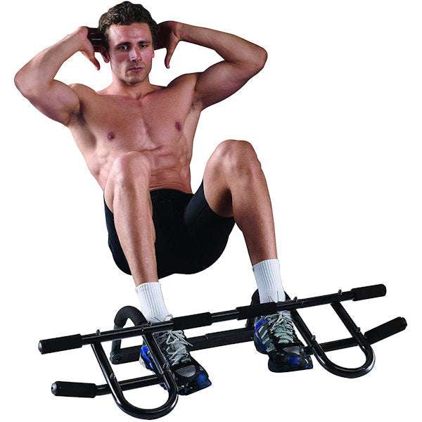 Man exercising sit-ups using a Multi-Function Door Gym upper body trainer equipment