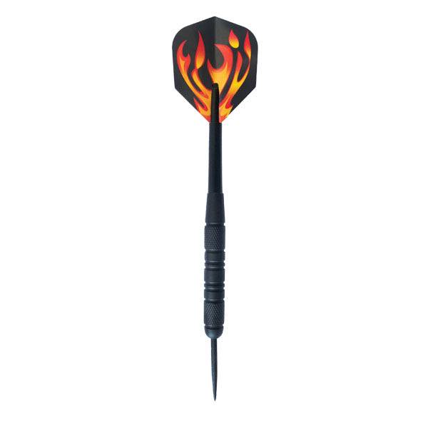 Igniter Black Brass dart with black coated brass barrel, holographic flame flight, and black nylon shaft