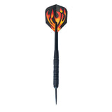 Igniter Black Brass dart with black coated brass barrel, holographic flame flight, and black nylon shaft