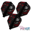 Black dart flights with red and white designs on a white background, featuring the Fit Flight logo.