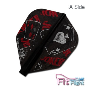 Black dart flights with red and white designs on a white background, featuring the Fit Flight logo.
