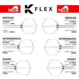 K-Flex Standard No.2 Flight with integrated shaft, transparent moulded plastic and black K-Flex logo; shown in three lengths