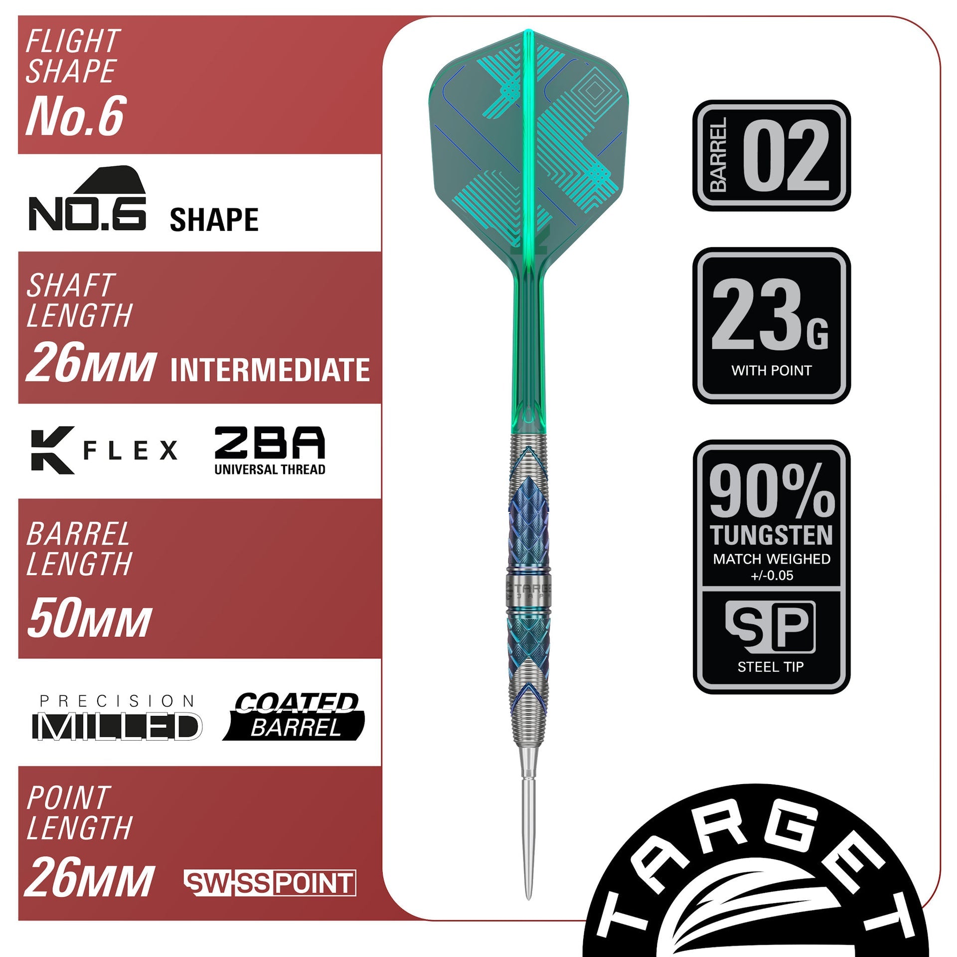 KZ Series Ceros 02 SP darts specs of flight, barrel , point, & shaft length