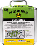 Mexican Train Dominoes game set in a carrying case with green and white packaging.