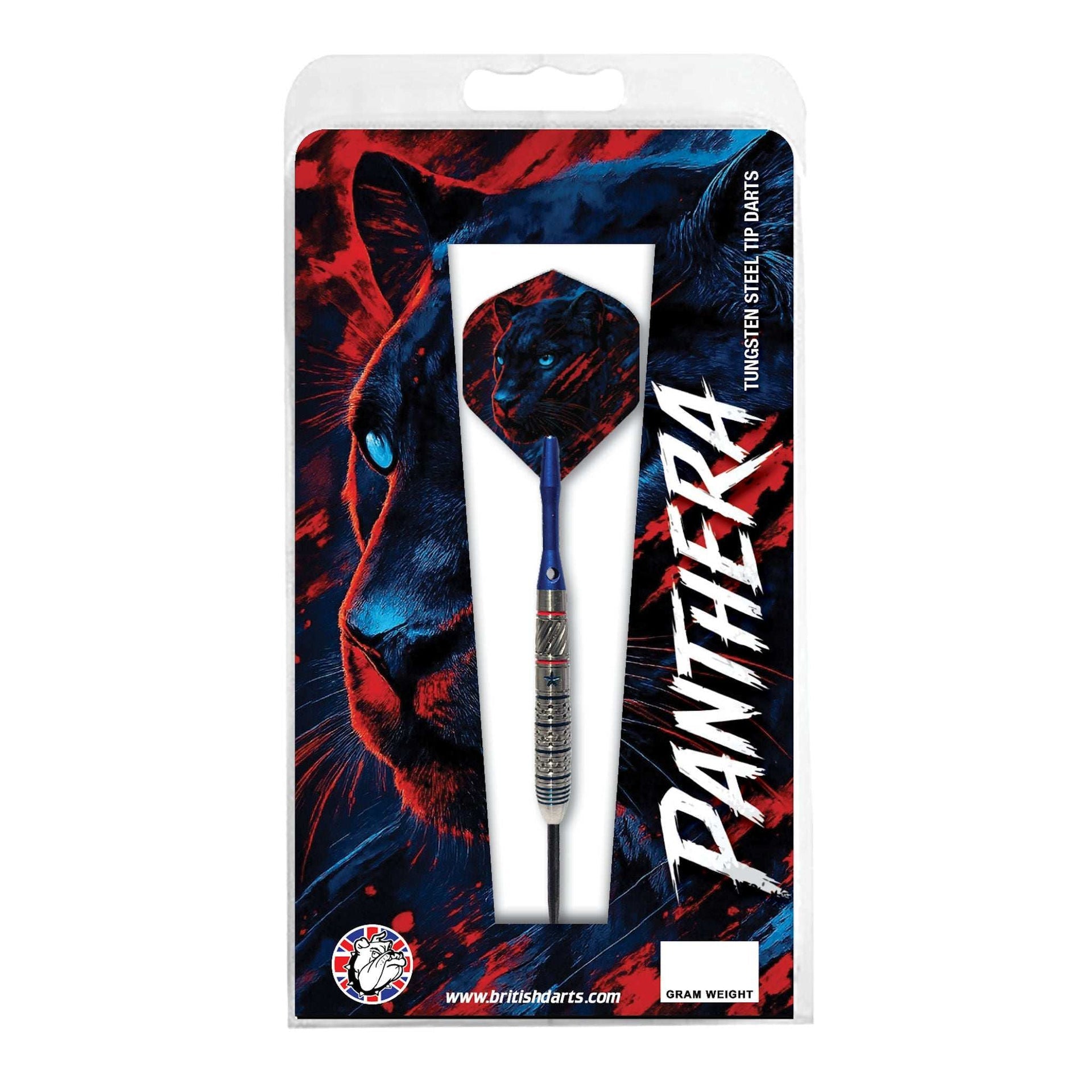 Panthera 90% Tungsten steel tip darts with slight taper design and radial grip cuts for front-grip players