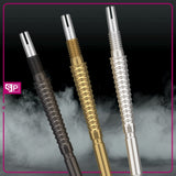 Swiss Storm LNC Points, grooved metal dart tips in black, gold and silver with threaded bases and slotted ends.