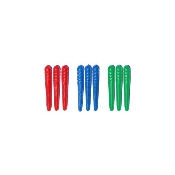 Replacement plastic cribbage pegs in red, green, and blue, set of 9
