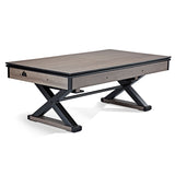 Coffee table with wooden top and black metal base on a white background