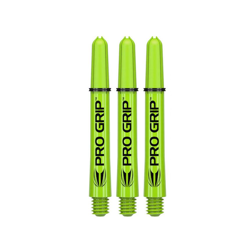 Set of three bright green Pro Grip Nylon Shafts for darts with flight grip rings