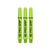 Set of three bright green Pro Grip Nylon Shafts for darts with flight grip rings