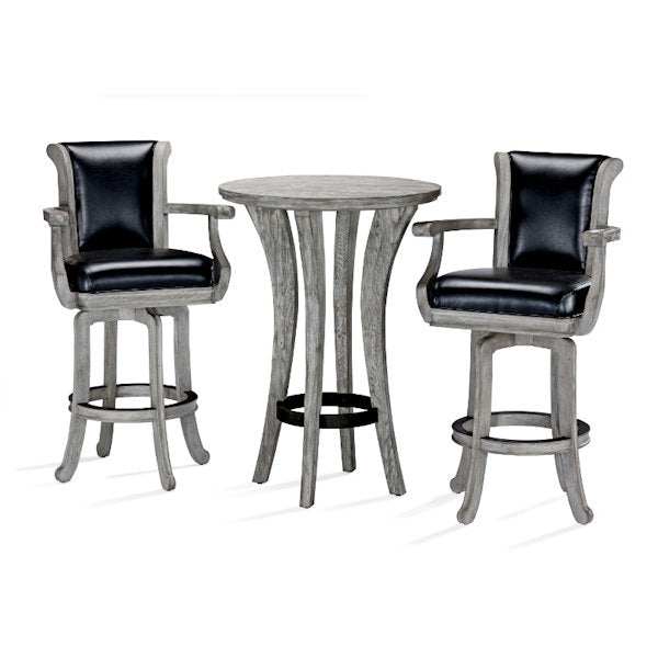 Brunswick Centennial Pub Table with arched legs and aged wrought iron ring base, rustic grey finish