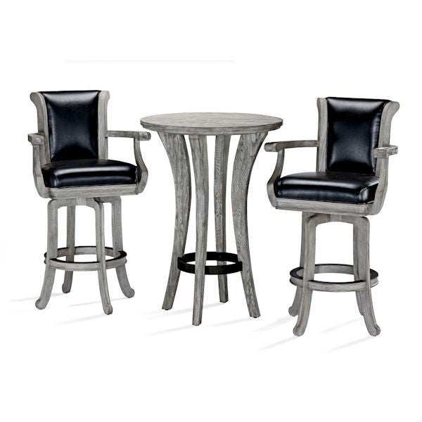 Brunswick Centennial Bar Stool set of 2 with swivel black cushioned seats and rustic grey finish
