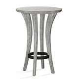 Brunswick Centennial Pub Table rustic grey hardwood top with arched legs and wrought iron ring base