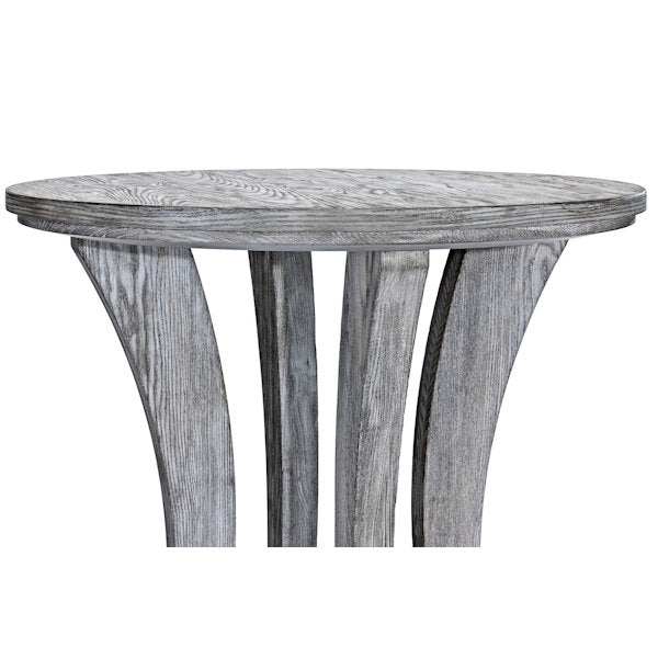 Brunswick Centennial Pub Table rustic grey hardwood top with arched legs and wrought iron ring base
