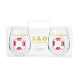 Set of 2 stemless acrylic wine glasses with Life Saver design, 3.5 x 4.5 inches, bold vacation style wine glass set