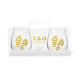Stemless wine glass set of 2 with gold flip flop design, acrylic, 3.5x4.5 inches