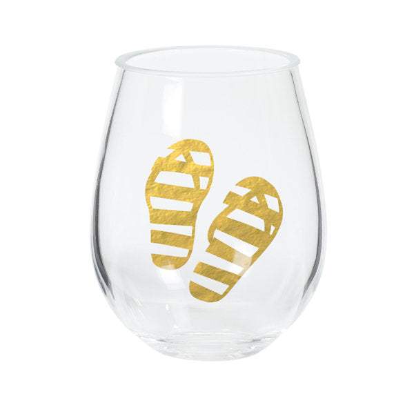 Set of 2 stemless acrylic wine glasses with gold flip flop design