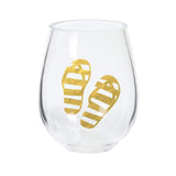 Set of 2 stemless acrylic wine glasses with gold flip flop design