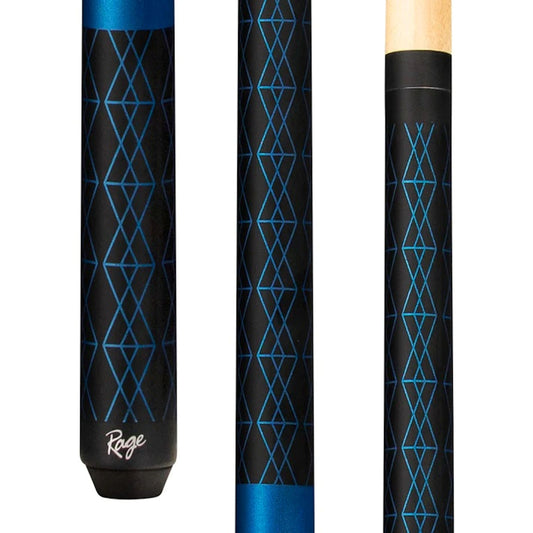 Rage Matte Blue Diamond Wrapless Cue view of the bottom, middle and the joint area. RG112