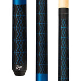 Rage Matte Blue Diamond Wrapless Cue view of the bottom, middle and the joint area. RG112
