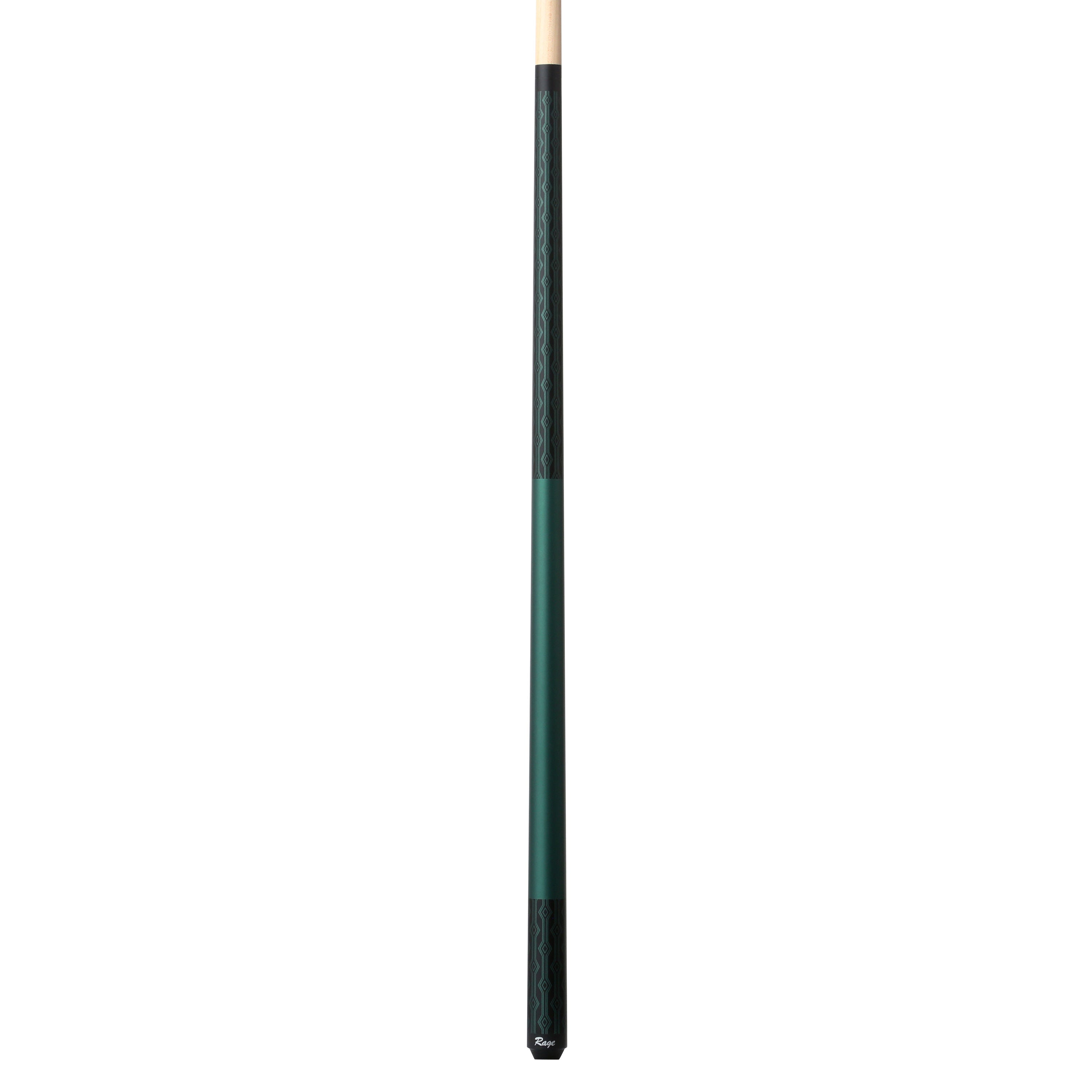Rage Matte Green Wrapless Cue  view of the bottom of the cue