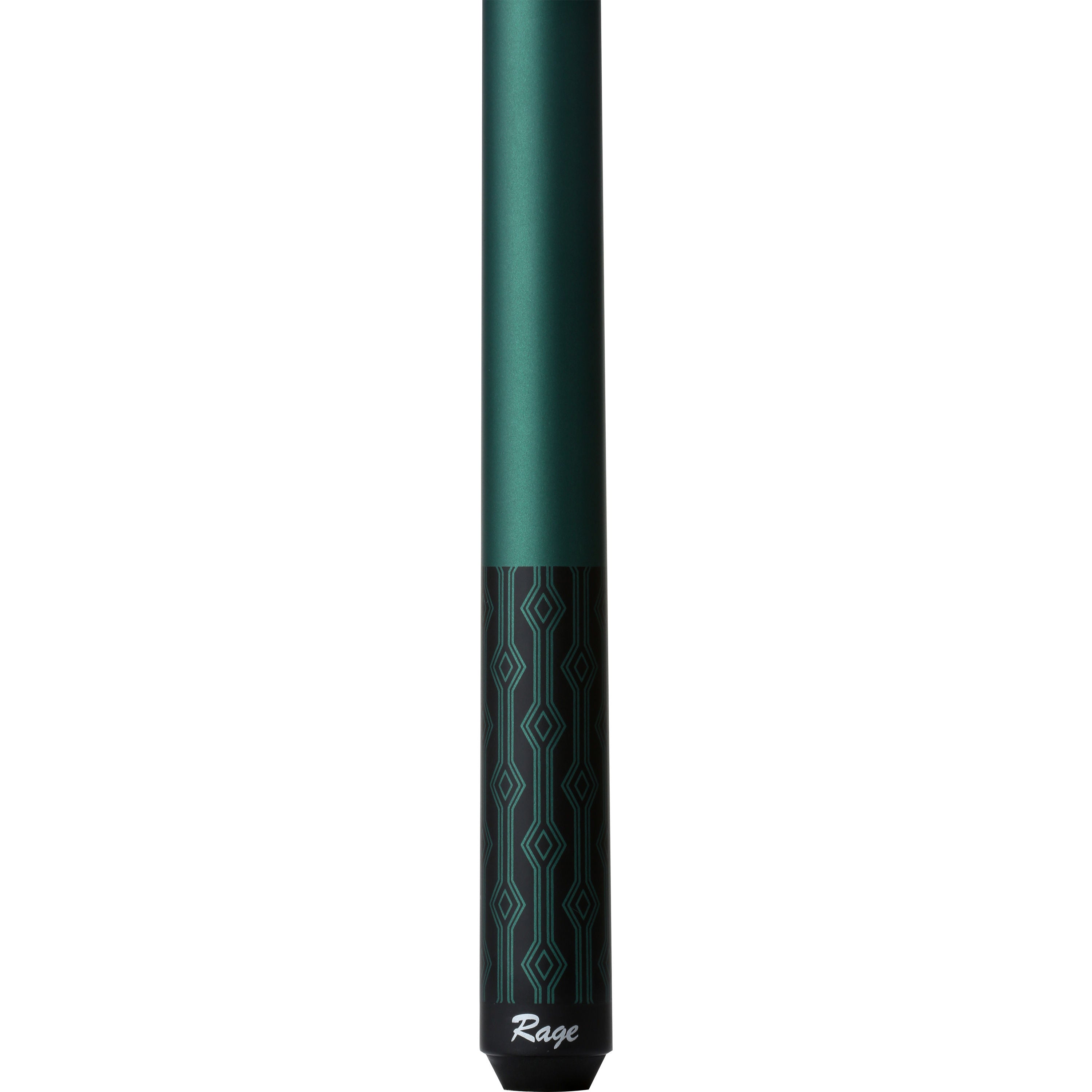Rage Matte Green Wrapless Cue  close up of the butt of the cue