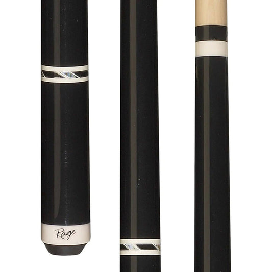 Rage Metallic Black Night Wrapless Cue showing the bottom, middle and joint view of cue RG96