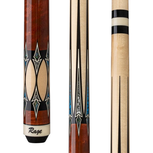 Rage Cinnamon Dream Wrapless Cue view of three parts of the cue close up
