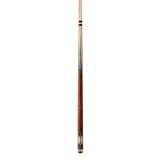 Pool cue with brown and black design on a white background