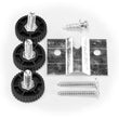 Dartboard Roto Lock fixing kit with triple wheel lock system, metal wall bracket, and screws for secure dartboard mounting