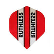 Ruthless Flights extra tough 100 micron red and white dart flights with bold black text