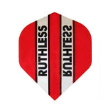 Ruthless Flights extra tough 100 micron red and white dart flights with bold black text