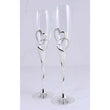 Pair of Double Hearts Toasting Flutes with silver-dipped base and intertwined heart design, perfect for wedding toasts and personalized engraving
