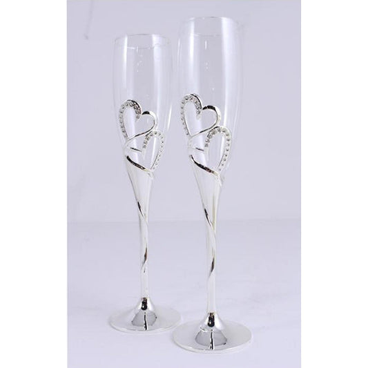 Double heart toasting flutes set