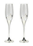 25th Anniversary Champagne flutes set with silver-dipped bases and "25th" engraving