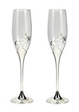 25th Anniversary Champagne flutes set with silver-dipped bases and "25th" engraving