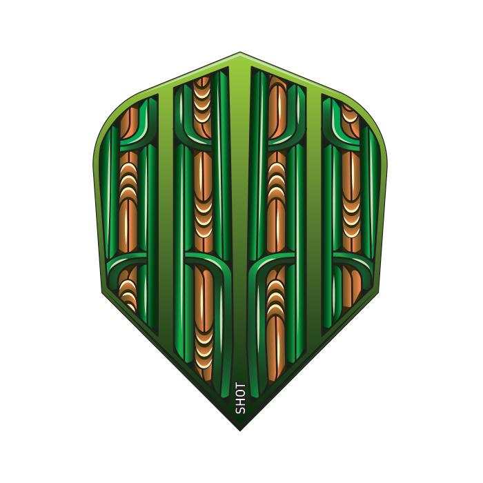 Shot Flights dart flights with green and brown hand-drawn design for stability and lift