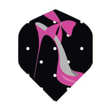 BD Exclusive Flights dart flight with pink high heel shoe design on black background with white dots
