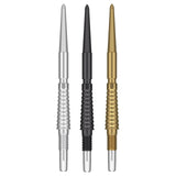 Swiss Storm LNC Points in silver, black, and gold metal, with pointed tips and textured grip grooves.