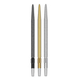Swiss SLK Points precision-ground dart points in black, gold, and silver for improved board grip and reduced bounce-outs