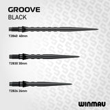 Winmau Switch Points Groove Black varying lengths on a white background, featuring the Winmau brand.