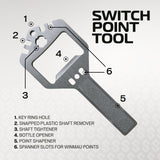 Switch Point Tool with labeled features on a gray background