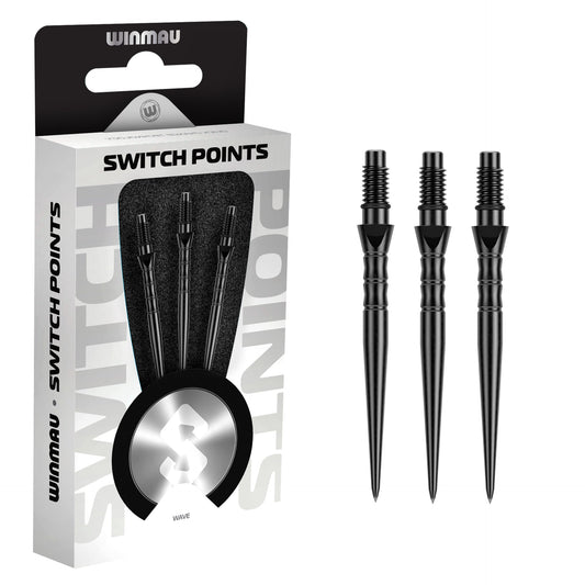 Winmau switch points packaging with three black wave points on a white background