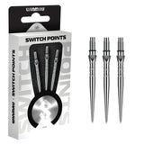 Winmau switch points packaging with three Winmau Switch Points Wave Silver on a white background