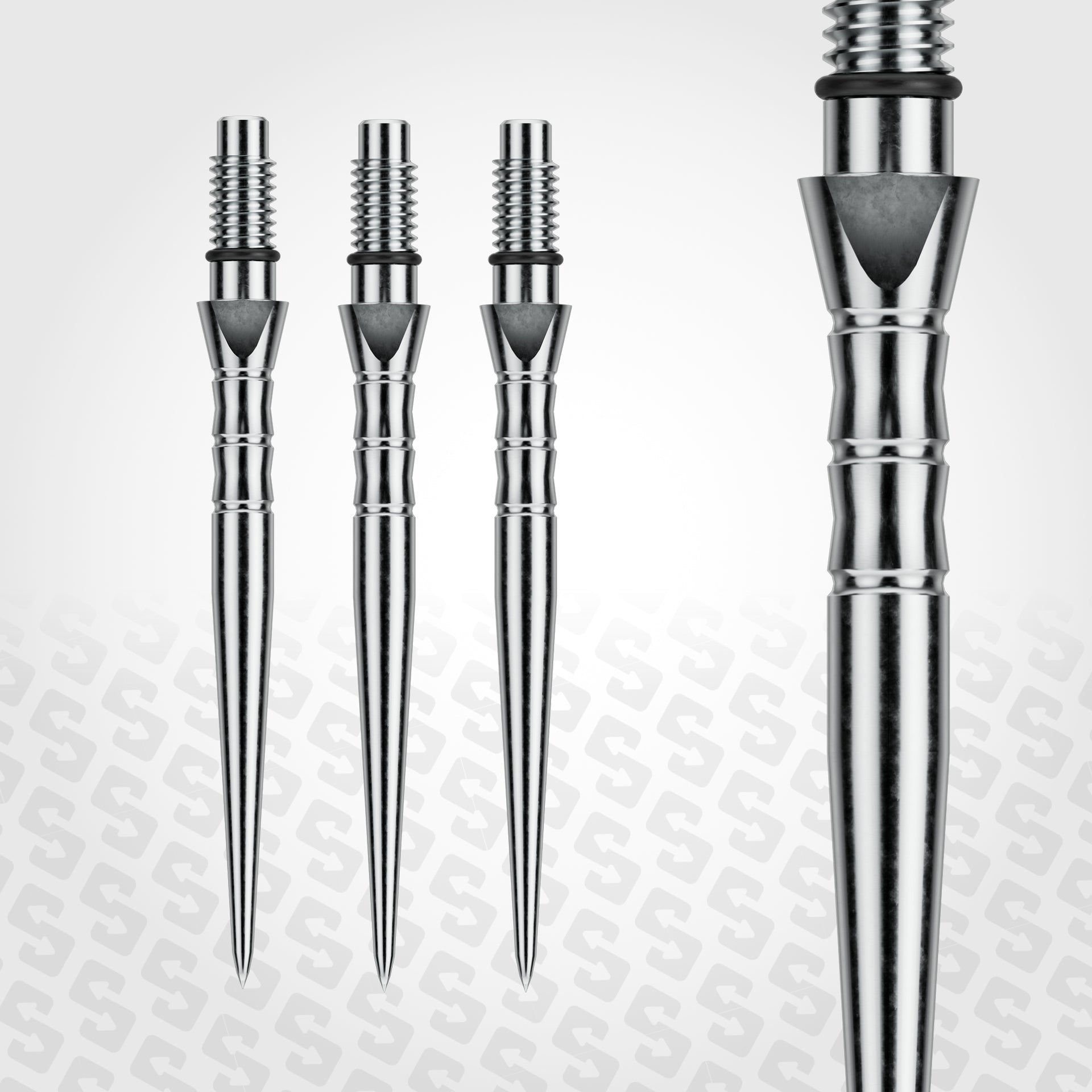 Winmau Switch Points Wave Silver Effect Set On a textured gray background