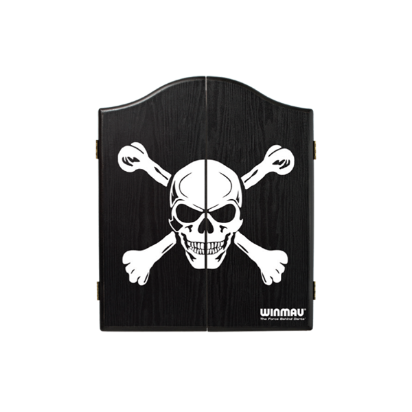Winmau Black Skull Cabinet with skull and crossbones design and magnetic closure for dartboards