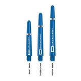 Datadart Nylon Shafts in blue, available in short 34mm, tweenie 41mm, and medium 48mm sizes with ring grip for secure flight retention