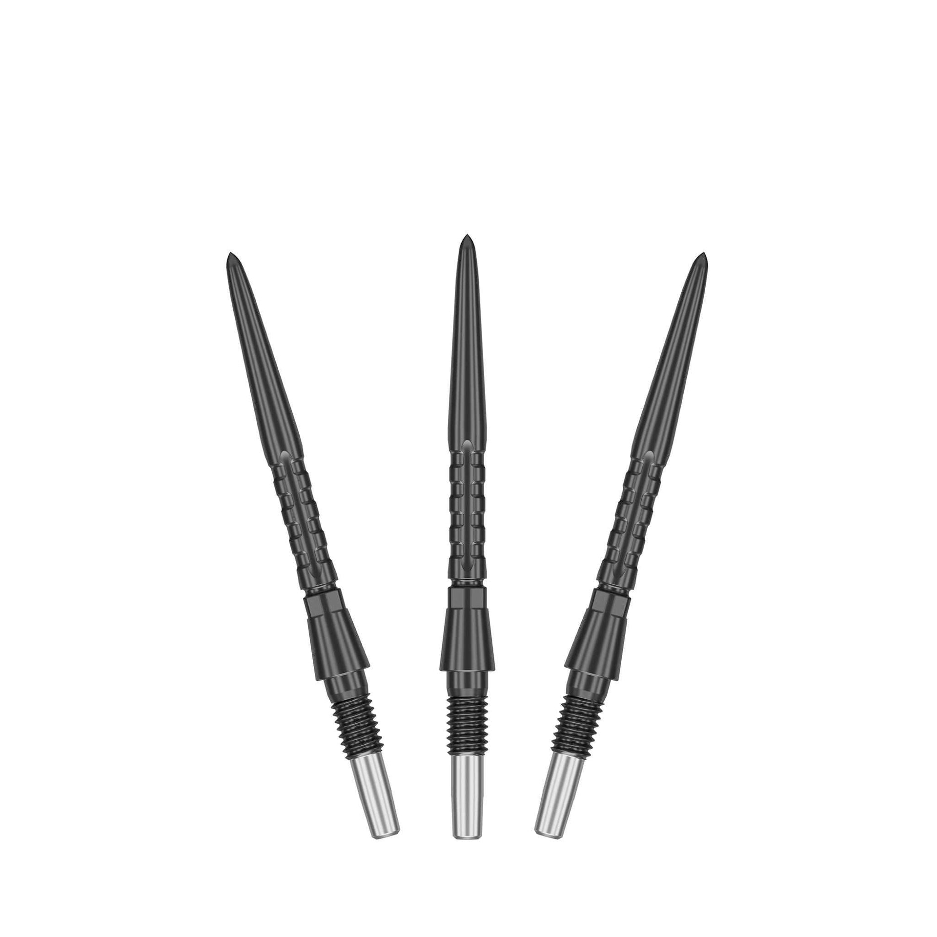 Set of three Swiss Storm Surge Points for darts with CNC machined grooves and durable stainless steel design